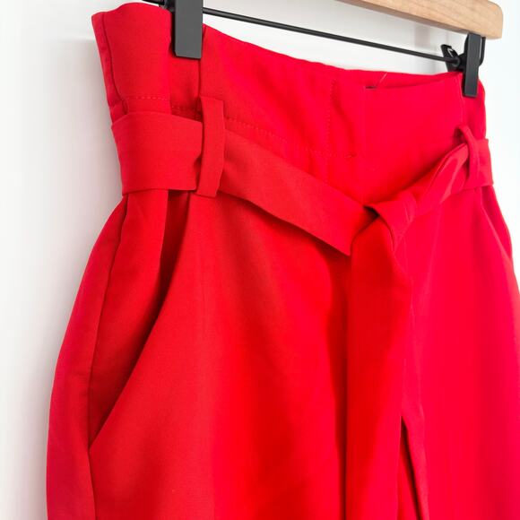 The Limited Red High-Waisted Belted Cropped Pants Size 4 - Picture 3 of 6